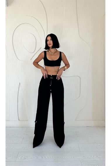 Toptan Siyah Önden Fermuarlı Pantolon