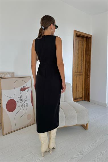 Toptan Siyah Önü Düğmeli Kolsuz Elbise