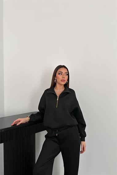 Toptan Siyah Önü Fermuarlı Scuba Takım