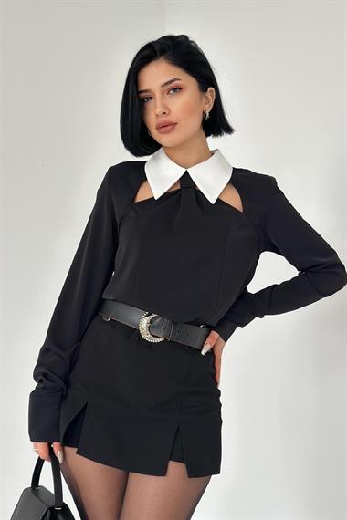 Wholesale Black Front Tie Detail Blouse