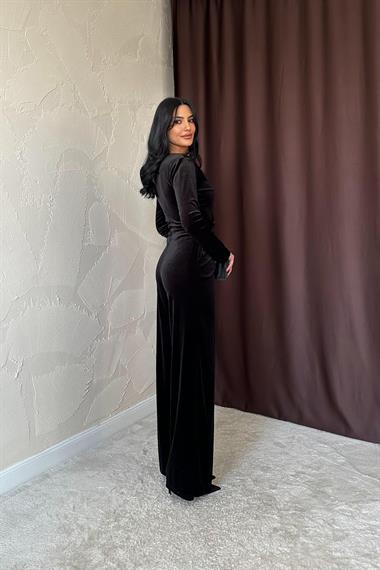 Toptan Siyah Önü Tokalı Kadife Tulum