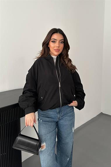 Toptan Siyah Parçalı Bomber Ceket