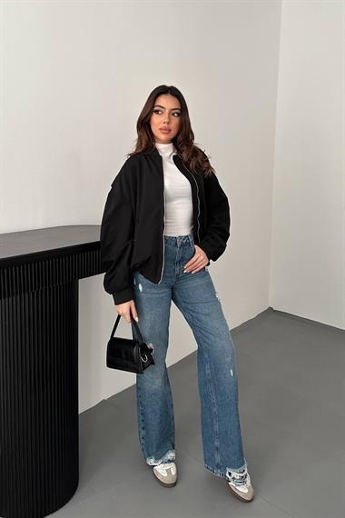 Toptan Siyah Parçalı Bomber Ceket