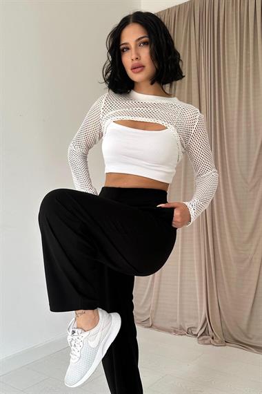 Toptan Siyah Pensli Lastik Detaylı Pantolon