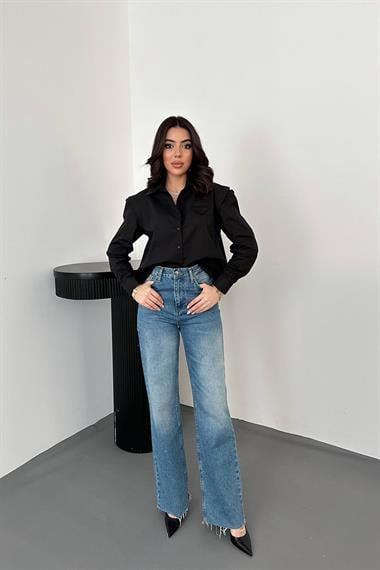 Toptan Siyah Peto Cepli Poplin Gömlek