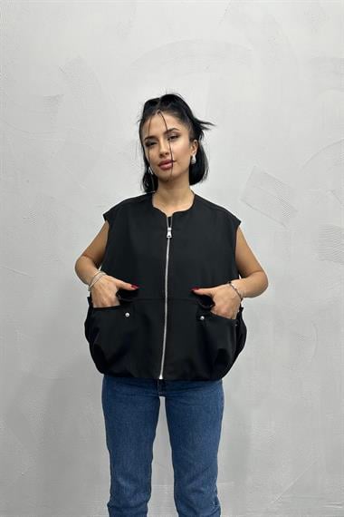 Toptan Siyah Pileli Yelek