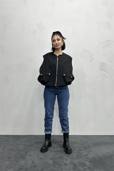 Toptan Siyah Pileli Yelek