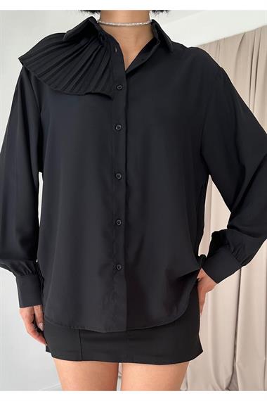 Toptan Siyah Pilise Detaylı Jesica Gömlek