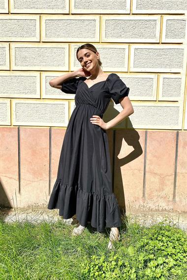 Toptan Siyah Poplin Elbise