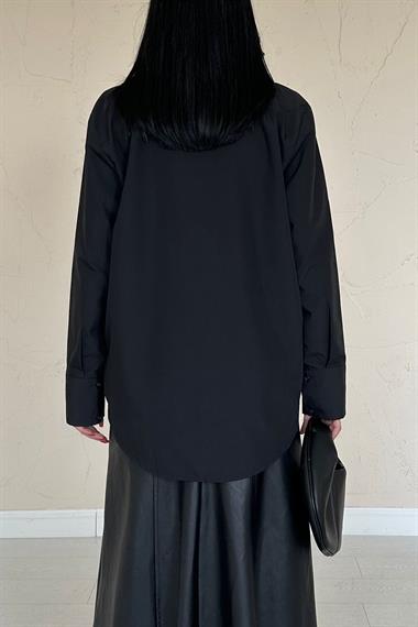 Toptan Siyah Poplin Gömlek