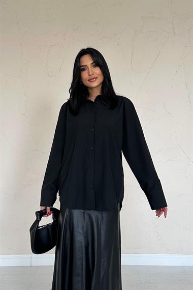 Toptan Siyah Poplin Gömlek