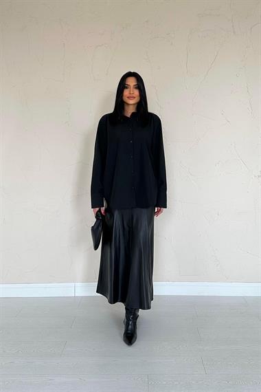 Toptan Siyah Poplin Gömlek