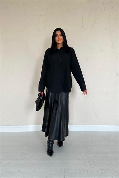 Toptan Siyah Poplin Gömlek