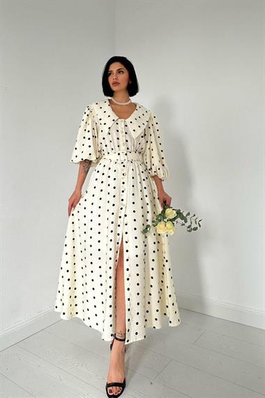 Toptan Siyah Puantiyeli Bebe Yaka Elbise