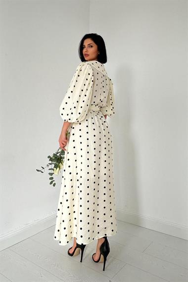 Toptan Siyah Puantiyeli Bebe Yaka Elbise