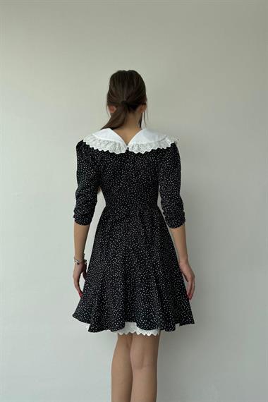 Toptan Siyah Puantiyeli Önlük Yaka Elbise