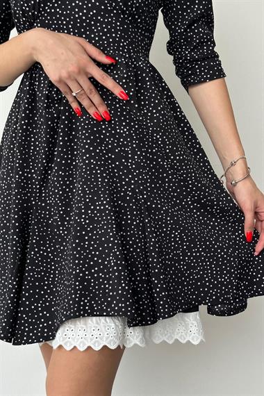 Toptan Siyah Puantiyeli Önlük Yaka Elbise