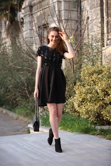 Toptan Siyah Pulpayetli Elbise