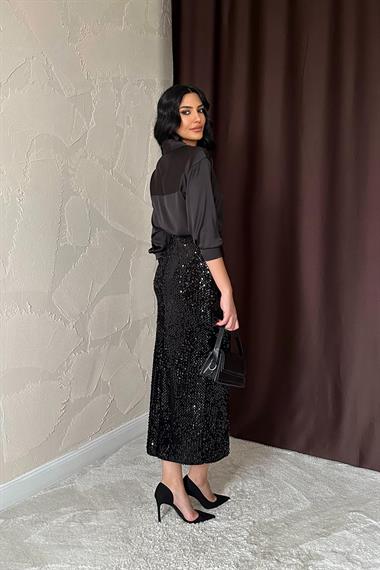 Toptan Siyah Pulpayetli Parlak Etek