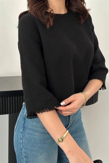 Toptan Siyah Püskül Detaylı Bluz