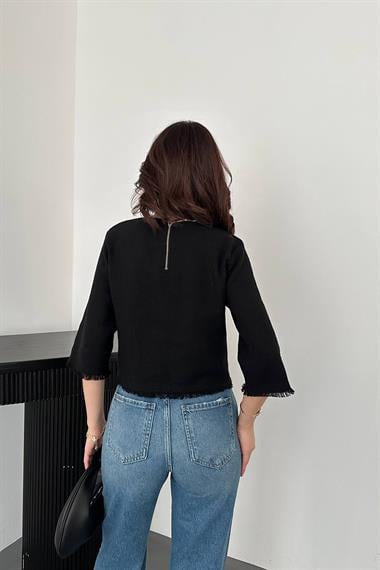 Toptan Siyah Püskül Detaylı Bluz