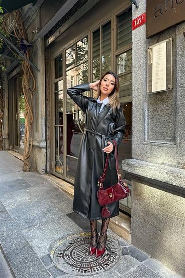 Toptan Siyah Reglan Kol Trençkot