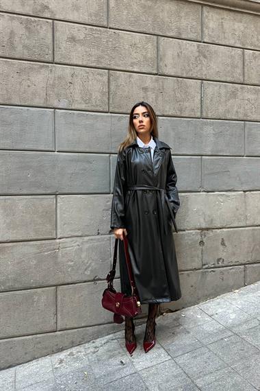 Toptan Siyah Reglan Kol Trençkot