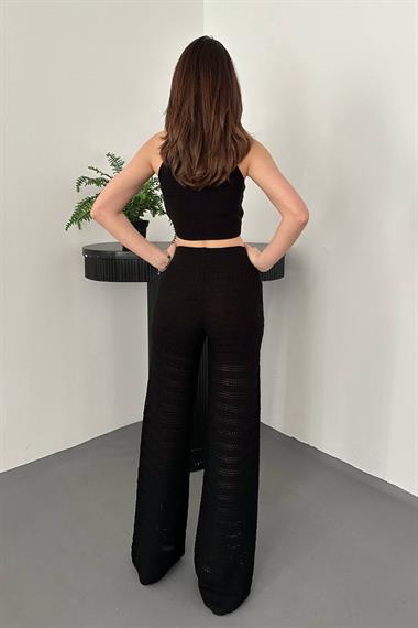 Toptan Siyah Şal Detay Triko Takım