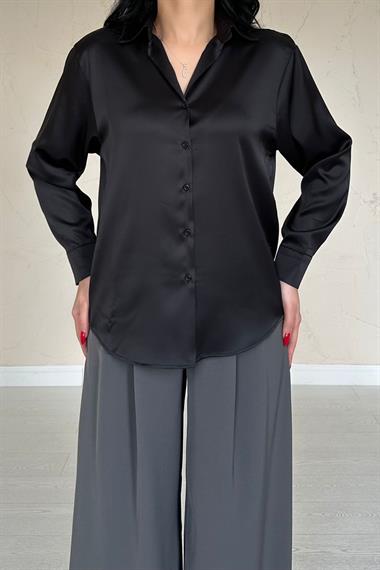 Toptan Siyah Saten Gömlek