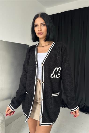 Wholesale Black Striped Boucle Cardigan