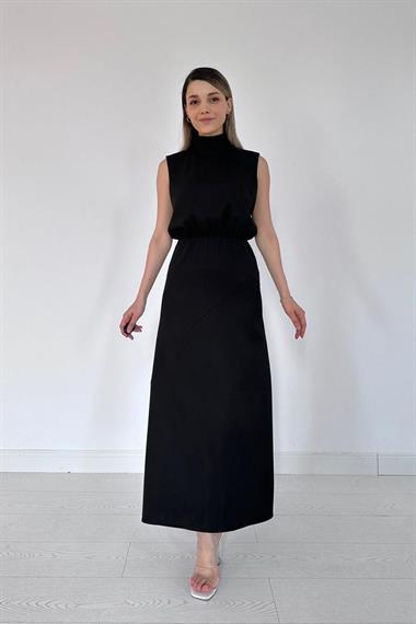 Toptan Siyah Sıfır Kol Elbise