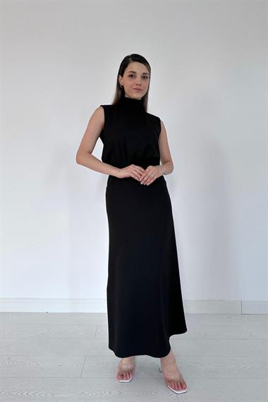 Toptan Siyah Sıfır Kol Elbise