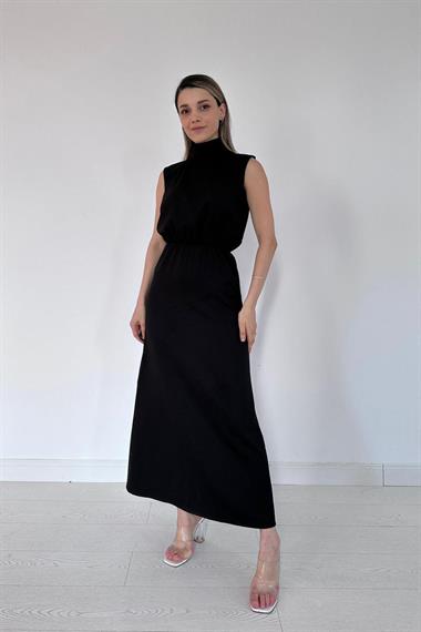 Toptan Siyah Sıfır Kol Elbise