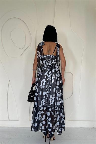 Toptan Siyah Şifon Drapeli Elbise