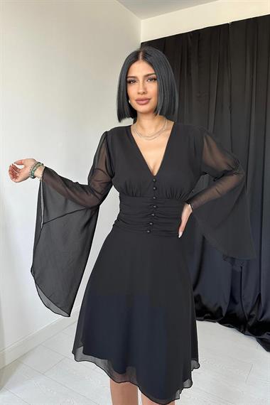 Toptan Siyah Şifon Elbise