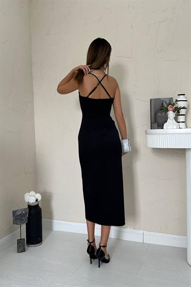 Toptan Siyah Sırt Dekolteli Elbise