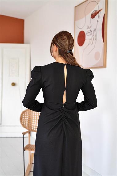 Toptan Siyah Sırt Dekolteli Elbise
