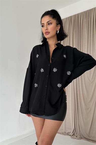 Wholesale Black Stone Embroidered Shirt