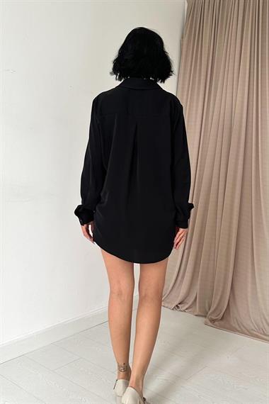 Wholesale Black Stone Embroidered Satin Shirt