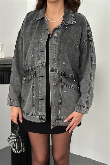 Toptan Siyah Taşlı Kot Ceket