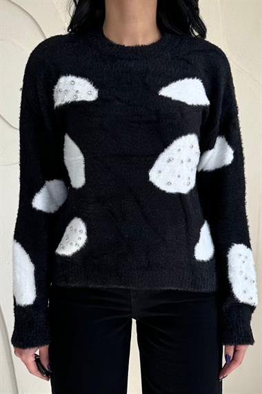 Toptan Siyah Taşlı Triko Kazak