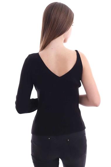 Wholesale Black Single Sleeve Strappy Knitted Blouse