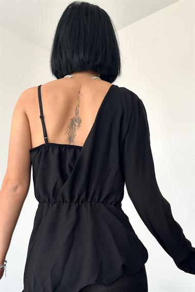 Wholesale Black Single Sleeve Lace Blouse