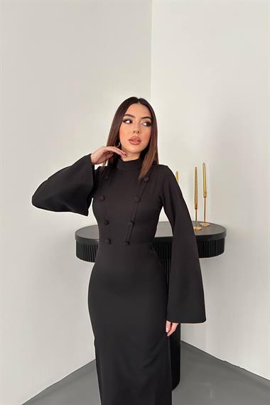 Toptan Siyah Tek Kollu Elbise