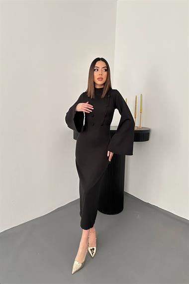 Toptan Siyah Tek Kollu Elbise