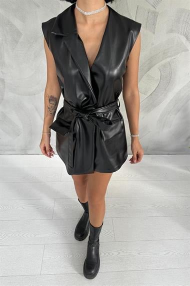 Toptan Siyah Tek Şal Yaka Yelek