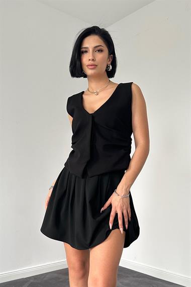 Toptan Siyah Ters Pile Detaylı Yelek