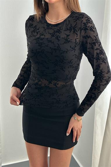 Toptan Siyah Transparan Bluz