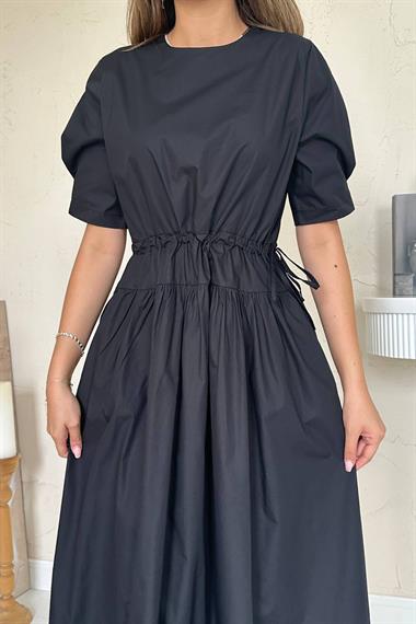 Toptan Siyah Tünel Detay Poplin Elbise