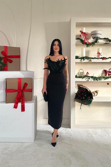 Toptan Siyah Tüylü Elbise